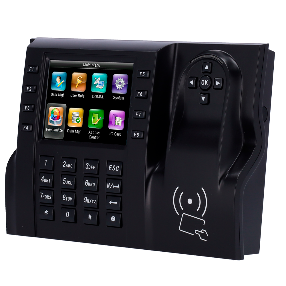 Tids- og mødekontrol - EM/MF og PIN-kort - 10.000 kort | 50.000 records - 3.5" TFT, TCP/IP, WiFi, USB og funktionstaster - Software Attendance: ZKBioTime 8 og GoTime Cloud