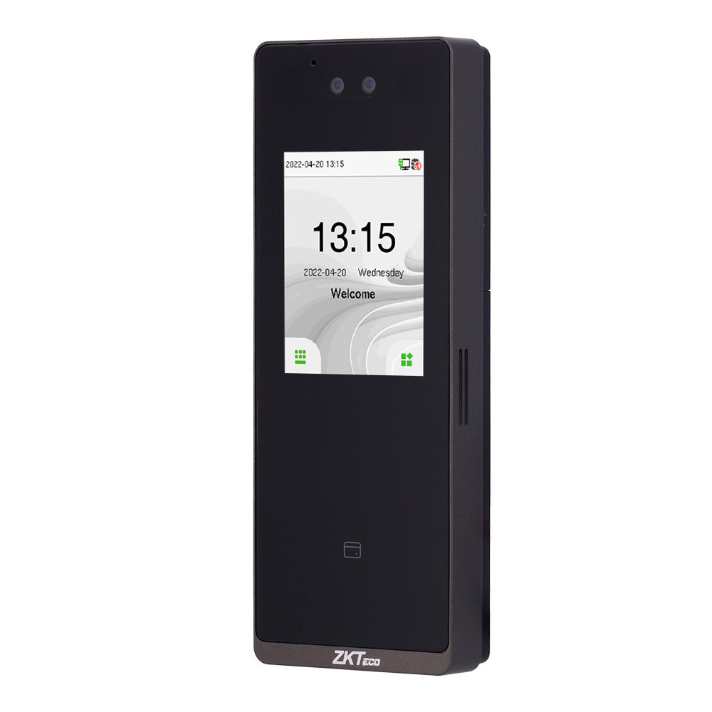 IP65 Adgangs- og tidsregistreringssystem - Ansigtsscanning, EM kort og PIN - 3.000 ansigter | 150.000 registreringer - 2.8" TFT touchscreen, IP, WiFi, USB, 485 og Wiegand - Software Tidsregistrering: ZKBioTime 8 - Software Adgang: ZKBioCV
