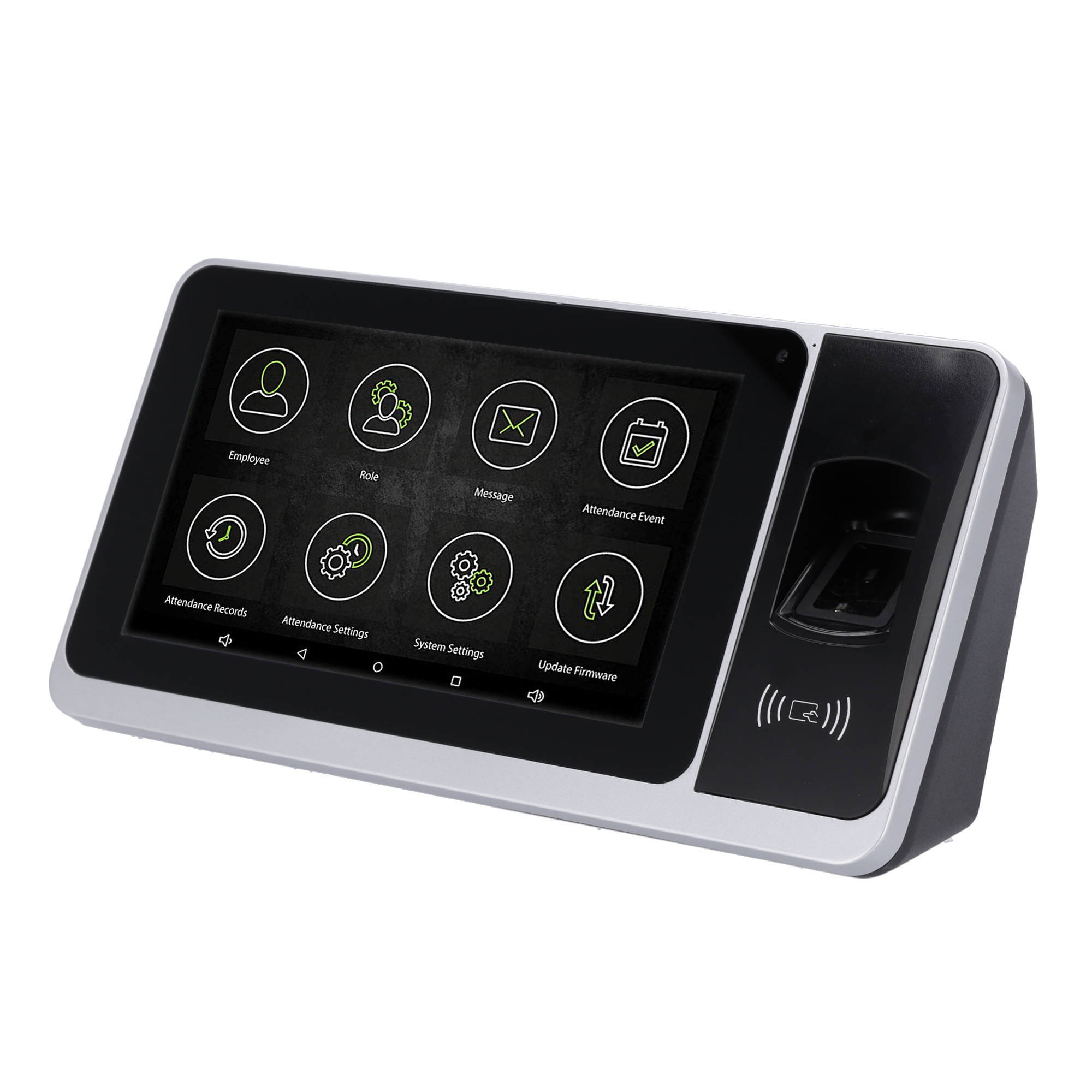 Android tidsregistrering med kamera - Fingeraftryk, EM/MF/DESFire kort og PIN - 6.000 fingeraftryk | 200.000 registreringer - 7" TFT touchskærm, TCP/IP, WiFi, USB og microSD - Software: ZKBioTime 8 og GoTime Cloud - BioTime Web embedded til 50 brugere