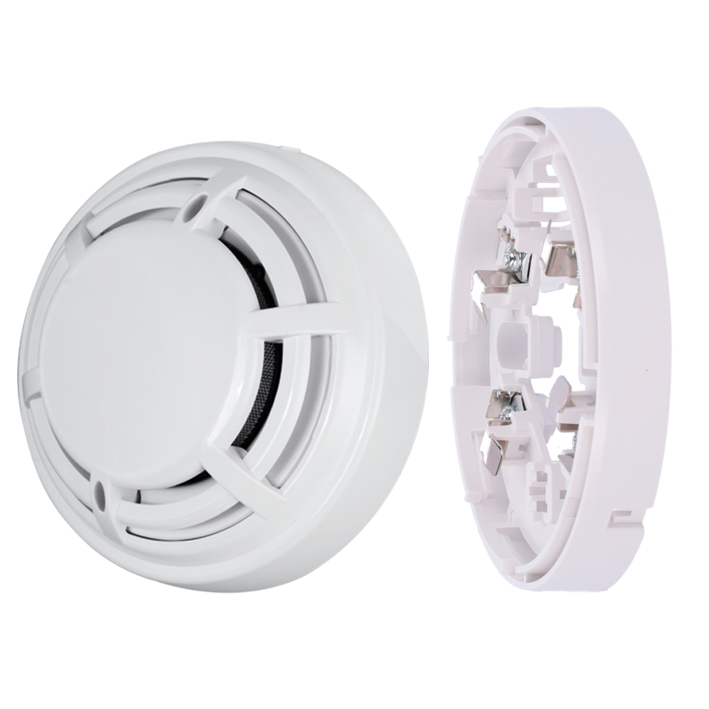Kit 50 optiske detektorer og DMTech baser - Konventionel optisk branddetektor - Certifikat EN54 del 7 - Dobbelt LED alarm synlig fra alle vinkler - Lavet af ABS materiale med varmemodstand - Lav profil base
