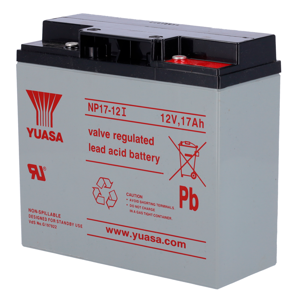 Yuasa NP17-12I - Genopladelig batteri - AGM blysyre teknologi - 17 Ah kapacitet / 12 V - 167 x 76 x 181 / 6,1 Kg - Til backup eller direkte brug