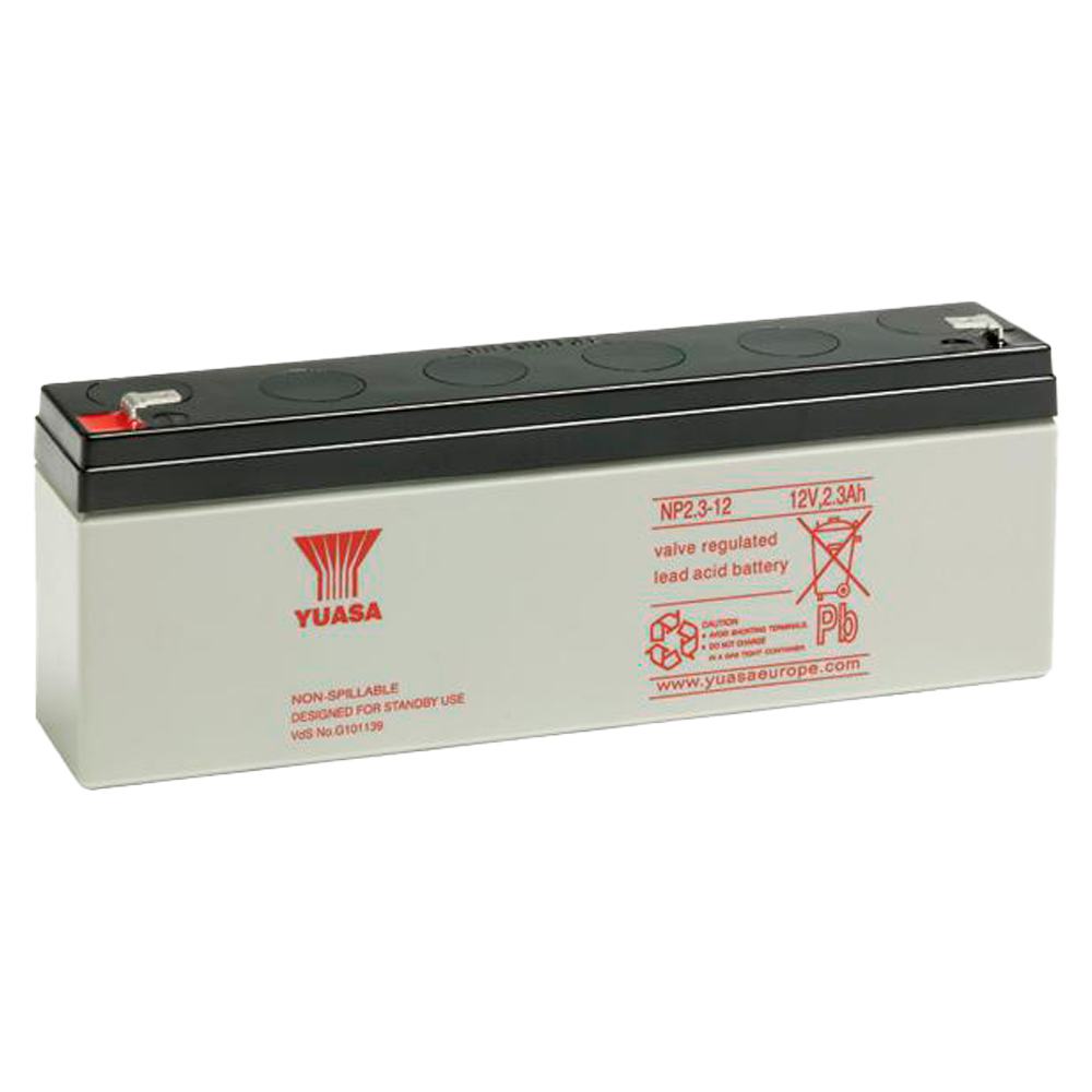 Yuasa NP2.3-12 - Genopladelig batteri - AGM blysyre teknologi - 2,3 Ah kapacitet / 12 V - 64mm x 178mm x 24mm / 950 g - Til backup eller direkte brug