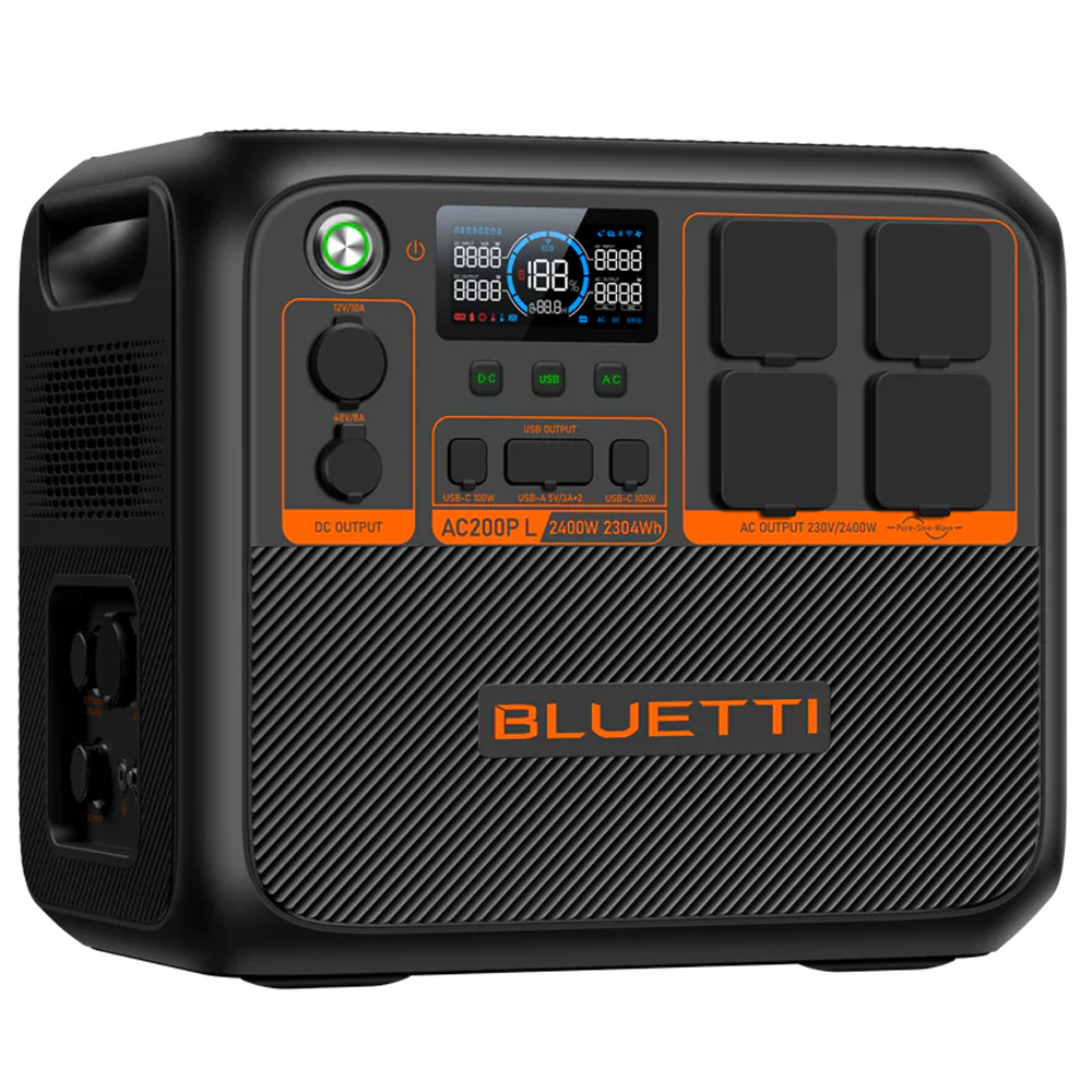 Bluetti bærbart batteri - Stor kapacitet 2304Wh - Maksimal effektudgang 2400W - Flere stik og opladningsmetoder - 3500 livscyklusser - Touch Screen | App styring