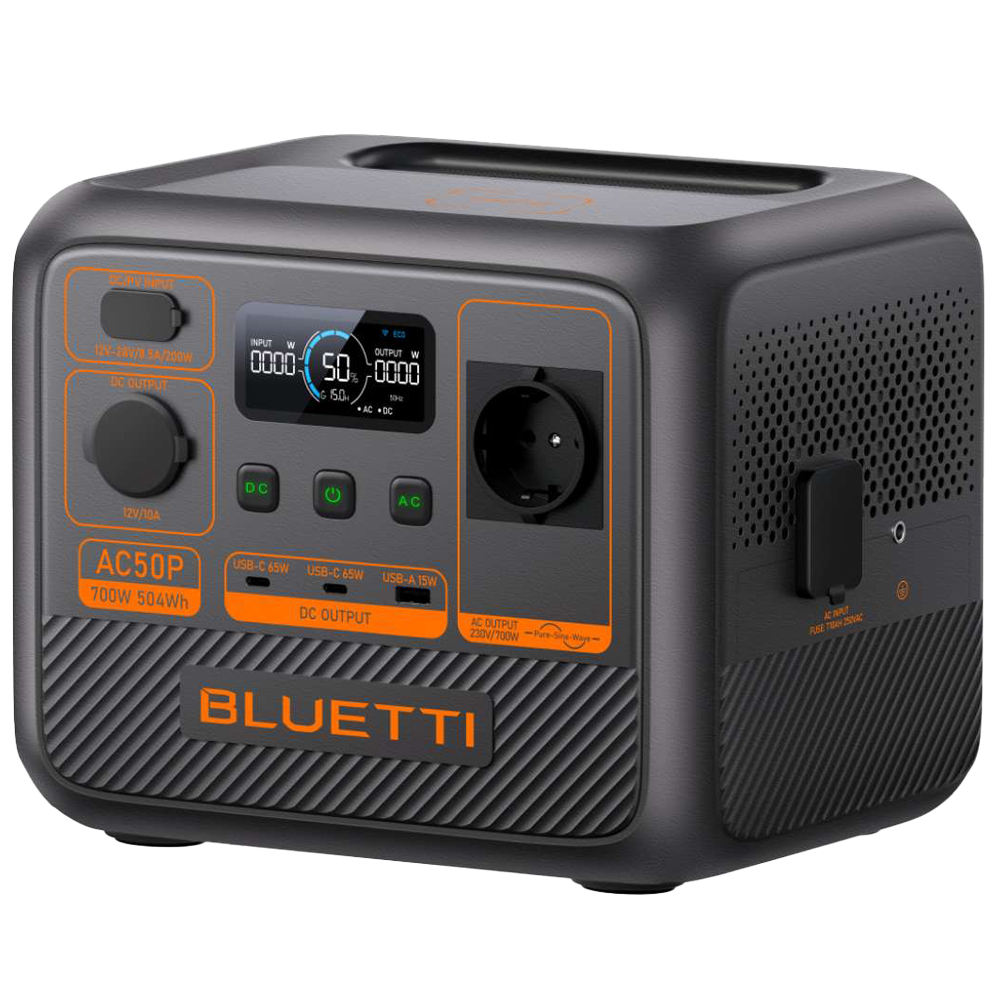Bluetti bærbart batteri - Stor kapacitet 504Wh (18Ah) - Spidseffekt 1200W - Flere stik og opladningsmetoder - 3000 livscyklusser | UPS funktion | IP65 - LCD display : App styring