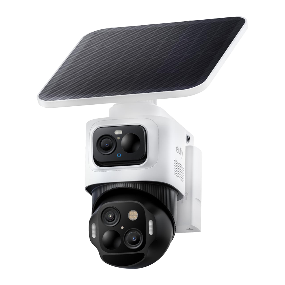 Eufy by Anker Dual-Lens Wi-Fi kamera 4K - Detektion af personer / køretøjer / bevægelse - Indbygget hukommelse 8GB | Indbygget solarpanel - Farvefornatsyn med LED / sirene - Ubegrænset drifttid - Egnet til udendørs IP67