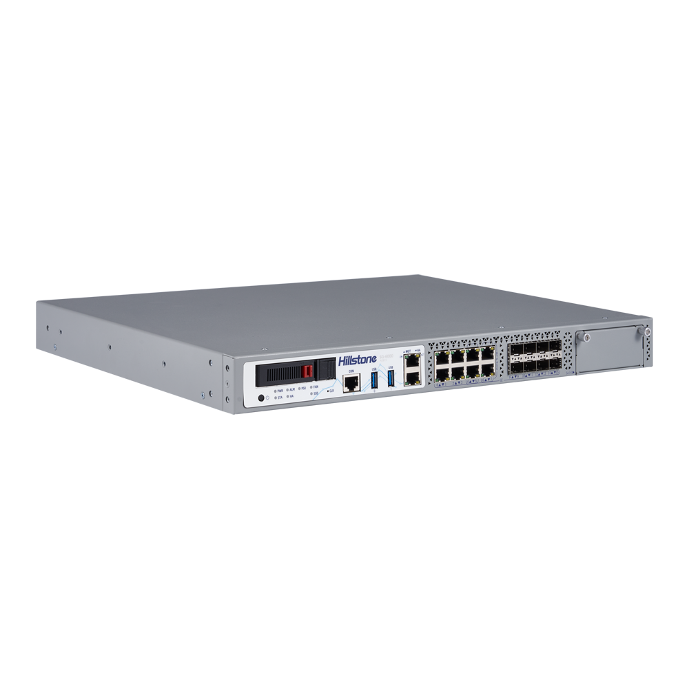 Hillstone Networks NGFW - Hardware + 1 år basis-servicepakke - 16Gbps FW/5Gbps NGFW-gennemstrømning - 2,4M samtidige sessioner / Dual AC - 16 faste porte (inkl. 2 bypass-par) - Rack 1U / Slot til IOC-port-udvidelse