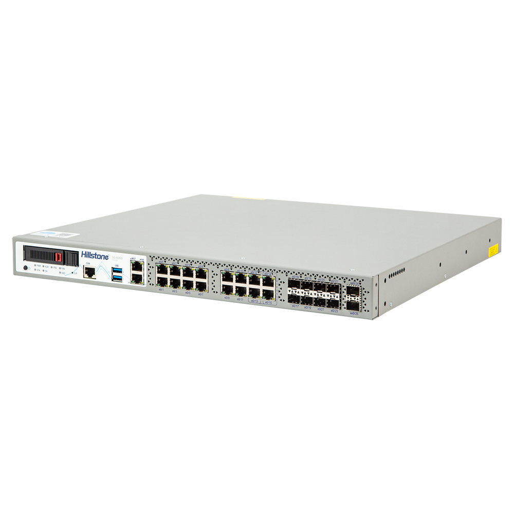 Hillstone Networks NGFW - Hardware + 1 år grundlæggende serviceaftale - 20Gbps FW/6,5Gbps NGFW-gennemstrømning - 3M samtidige sessioner - 16×GE (2 bypass) + 8×SFP + 2×SFP+ - Rack 1U / Udvidbar til 1,92TB