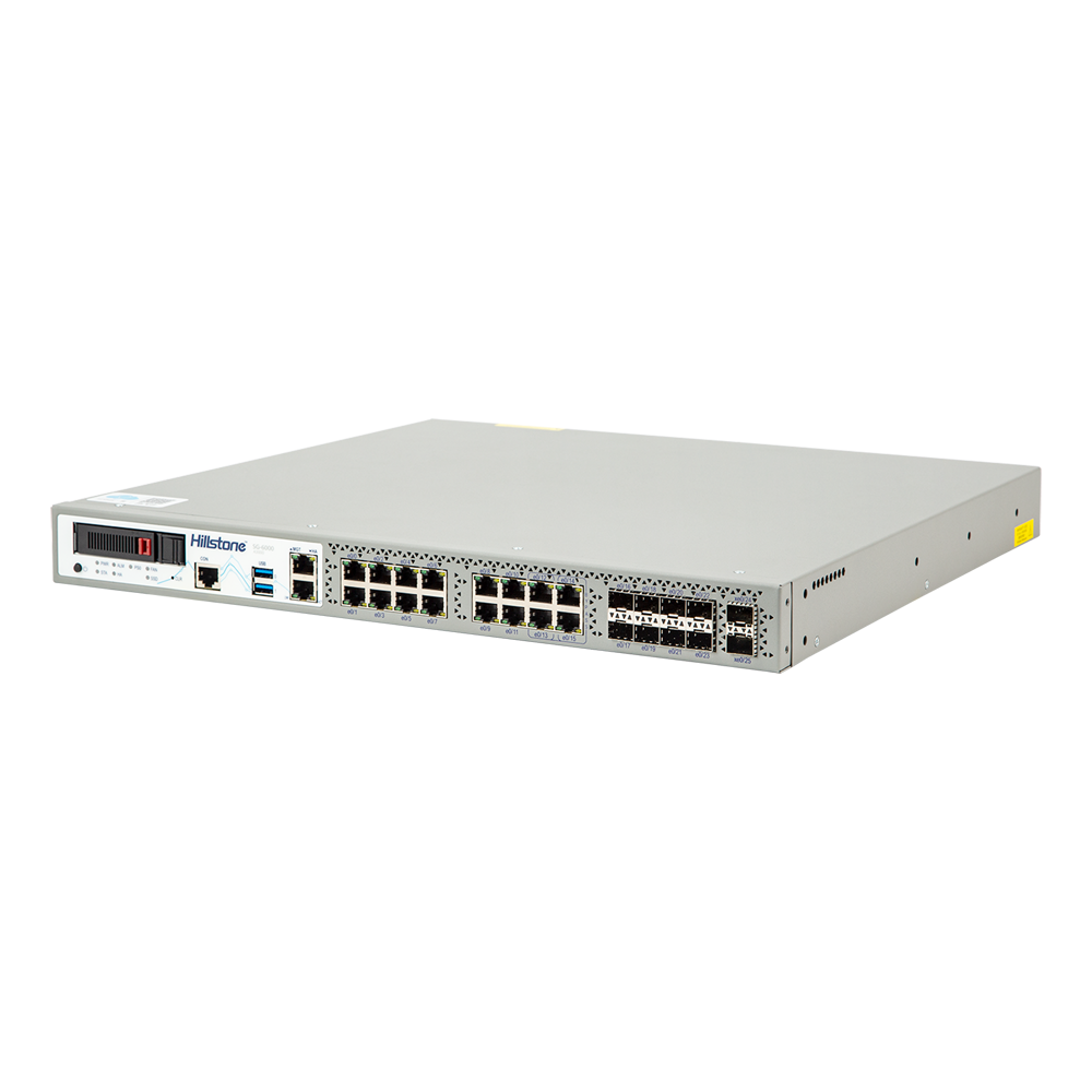 Hillstone Networks NGFW - Hardware + 1 års basis servicepakke - 20 Gbps FW/6,5 Gbps NGFW-gennemstrømning - 3M samtidige sessioner - 16×GE (2 bypass) + 8×SFP + 2×SFP+ - Rack 1U / Udvidelig til 1,92 TB / Dobbel strømforsyning