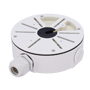 Tilslutningsboks - Til Bullet-, Dome- og Turret-kameraer - Til kameraer med decentral kabeludgang - Installation på loft eller væg - Inkluderer kabelgennemføring - Hvid farve | 140 Ø × 45,5 (D) mm