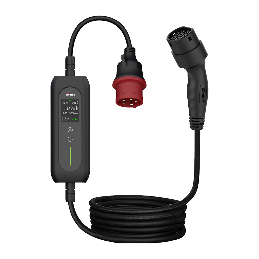 Bærbar oplader til elektriske køretøjer - Strømstyrke 11kW / 16A / Trefaset - Stiktype 2 - Beskyttelse IP54 - Styring med Tuya Smart - 5m kabel inkluderet