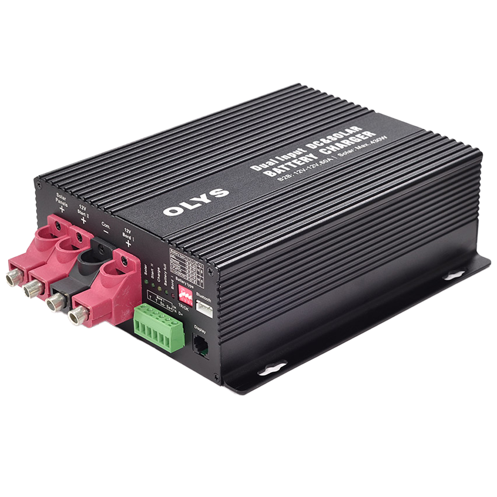 Dual batterilader - DC og Solar ladning - 430W solar indgang - Ladestrøm op til 30A - Kompatibel med mange batterityper - Valgfri BT kommunikation (App)