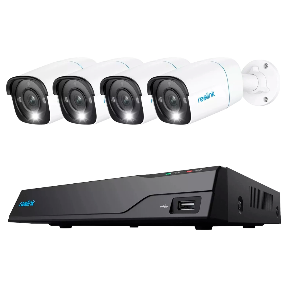 Reolink Kit NVR PoE + 4 kameraer 8MP PoE 2TB - 8MP (3840X2160) - Menneske-/Dyr-/Køretøjsdetektering - e-SATA - 2TB HDD - Egnet til eksteriør