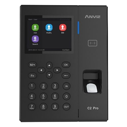 Adgangskontrol og Tid & Fremmøde - Fingeraftryk, EM/MF kort og PIN - 5.000 brugere | 100.000 registreringer - TCP/IP, WiFi, USB og Wiegand : Sirene - 3.5" TFT | Integreret controller - CrossChex Standard / Cloud