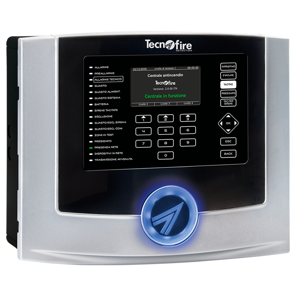 Analog brandcentral med 1 løkke - Kan rumme to batterier på 12V-7h. - Løkken understøtter 199 sensorer og 99 moduler - Brugergrænseflade med farvegrafisk display - Automatisk rapportskrivning - Kommunikation med CMS ved hjælp af TFCOM