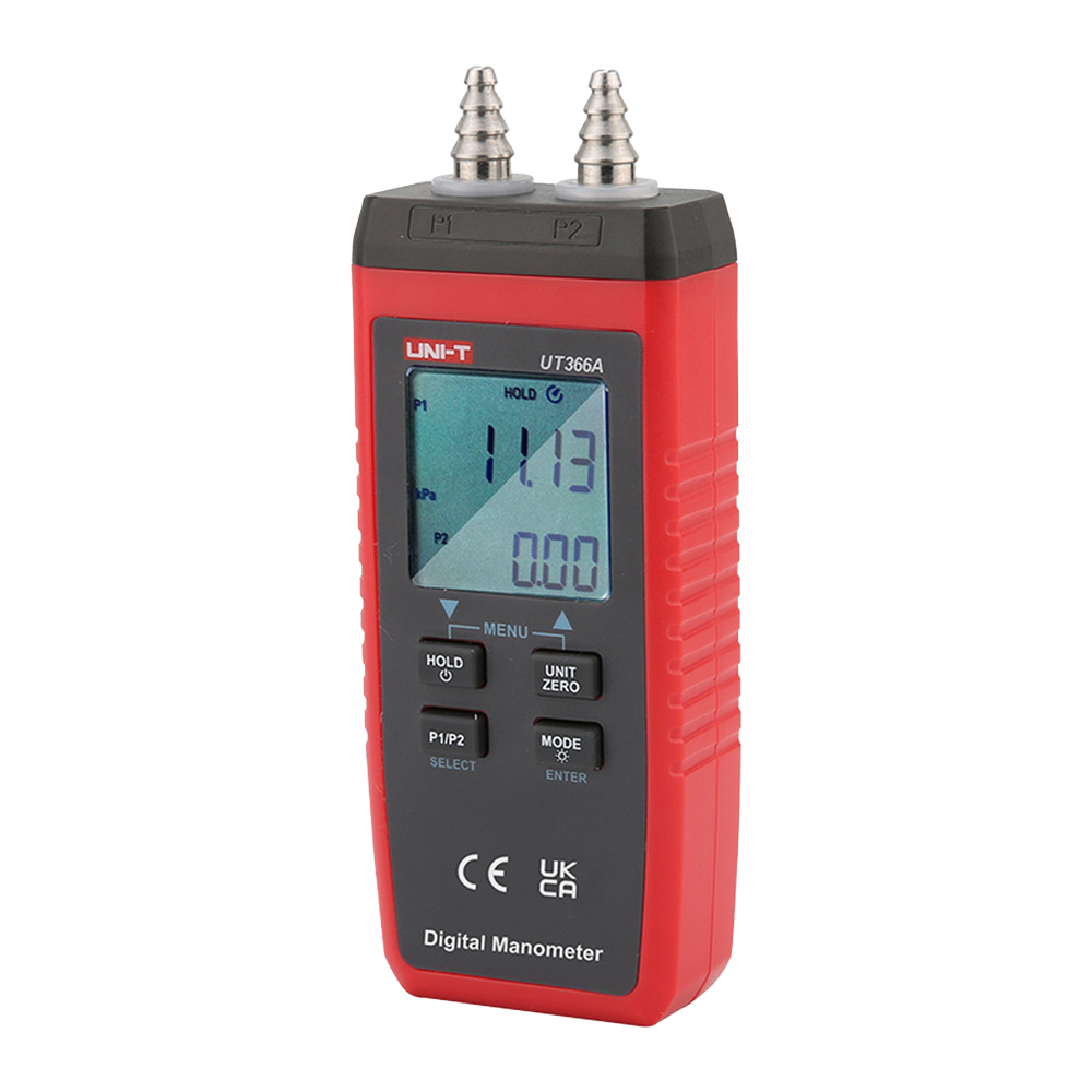Digitalt trykmanometer - Måler tryk og differenstryk - Til ventilation og klimaanlæg - LED-indikator - Måler lufthastighed (Pitot-rør krævet)