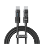 Veger - USB 2.0-kabel til alle enheder - USB-C til USB-C - Metalcover med LED, flechtede nylon - Hurtiglading PD 100W | 480Mbps - Længde 1,5m | Farve sort