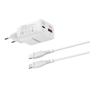 VEGER - Væglader - Hurtig opladning 45W | Med GaN-teknologi - USB-C og USB-A udgange - Medfølgende USB-C til USB-C kabel 1,2m - Hvid farve