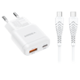 VEGER - Vægoplader - Hurtigladning 30W | Drevet af GaN-teknologi - USB-C, USB-A udgange - USB-C til USB-C-kabel 1,2m inkluderet - Hvid farve