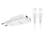 VEGER - Vægoplader - Hurtig opladning 45W | Drevet af GaN-teknologi - USB-C, USB-A udgange - USB-C til USB-C kabel 1,2m inkluderet - Hvid farve