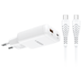 VEGER - Vægoplader - Hurtigopladning 65W | Drevet af GaN-teknologi - USB-C, USB-A udgange - USB-C til USB-C kabel 1,2m inkluderet - Hvid