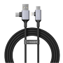 Veger - USB 2.0-kabel 4-i-1 - USB-A / USB-C til USB-C / Lightning - Stik i aluminium-legering - Hurtig opladning PD 60W | 480Mbps - Længde 1,2m | Farve sort