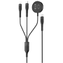 Veger - USB 2.0 3-i-1 kabel - USB-C til USB-C, Lightning og smartwatch - Metalkappe, flettede nylon - Længde 1,5m - Sort