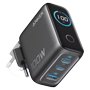 Anker - USB-oplader - Strømforsyning 100W | Dobbelt output - Hurtig opladning | GaN-teknologi - 1x USB-A, 2x USB-C udgange - Farve: grå | Kabel 1,5m inkluderet