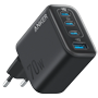 Anker - USB-oplader - Strømforsyning 70W - GaN hurtiglading | Smart-display - 3x USB-C, 1x USB-A udgange - Sort | 4 samtidige enheder