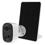 WiFi-kamera kit 3 Mpx + Solarpanel 6 W - Forlænget autonomi med solarlading - PIR-sensor / intelligent detektering (Cloud) - Objektiv 3,3 mm 110° / IR 7 m / hvidt lys - Tovejslyd / MicroSD-slot - App VicoHome og Cloud / kompatibel med Alexa