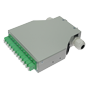 Fiberoptisk distributionsboks til DIN-skinne - Inkluderer 12 forudinstallerede LC duplex-adaptere - APC-polering for lavt optisk signaltab - Integreret intern forbindelseskasse - Leveres tom uden pigtails - Robust grå yderflade