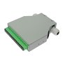 Fiberoptisk distributionsboks til DIN-skinne - Inkluderer 12 forinstallerede SC simplex-adaptere - APC-polering for lavt optisk signaltab - Integreret intern klemkasse - Leveres tom; patchledninger medfølger ikke - Robust grå ydre overflade