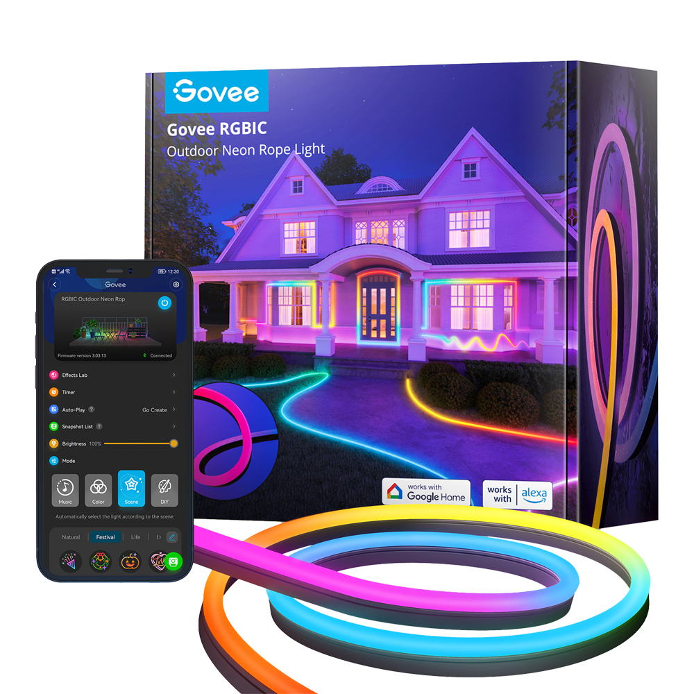 Govee Tira NEON intelligent 10m - Wi-Fi 2.4 GHz + Bluetooth - Segmenteret RGB-farve