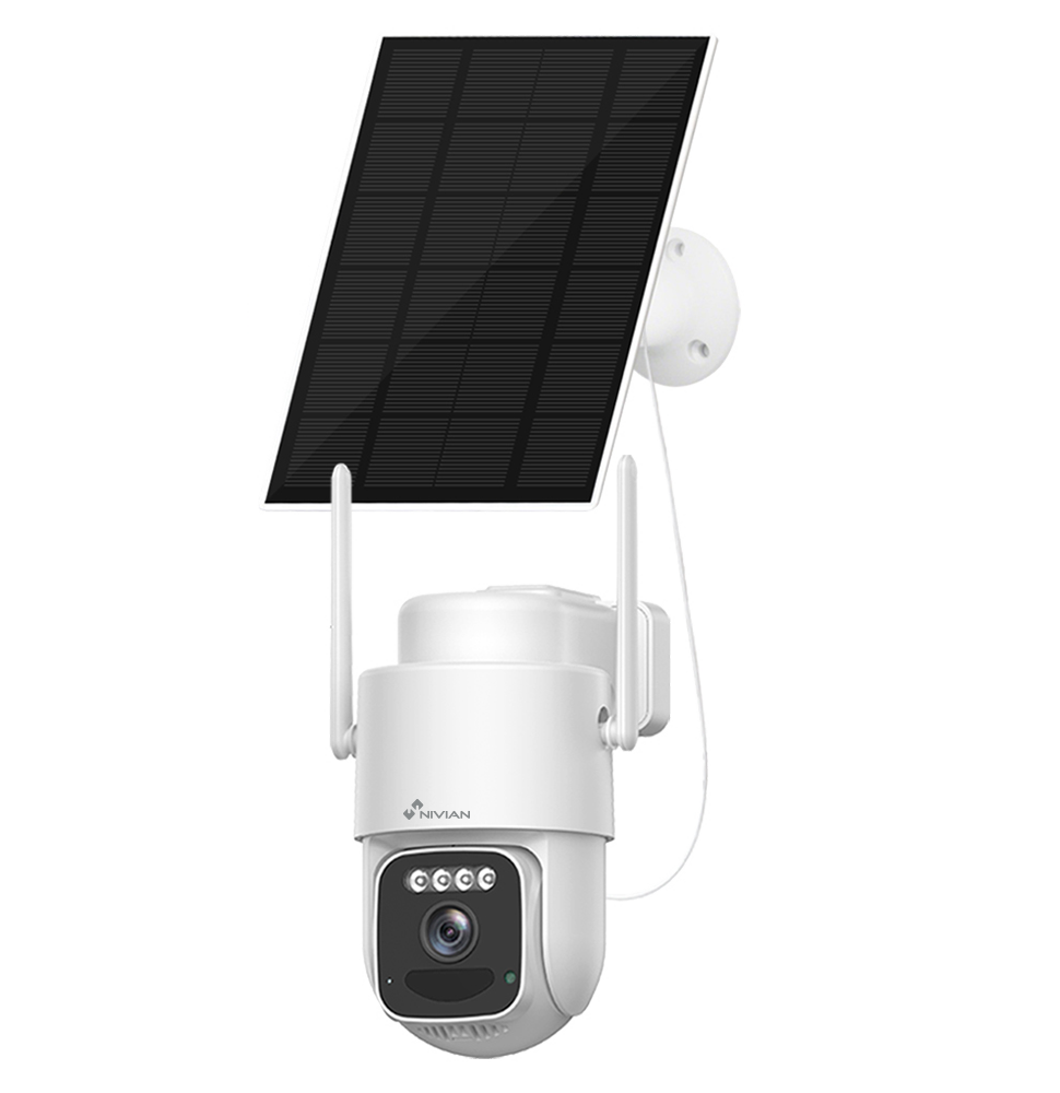 Nivian Kit CCTV 4G Solar 4MP Tilføjelses-kamera - Motoriseret PT-kamera 4MP med 7800mAh batteri - 4G LTE Cat.4 og WiFi6 dual-band forbindelse - Individuelt 3W solpanel - Intelligent fjernbetjening via EseeCloud app