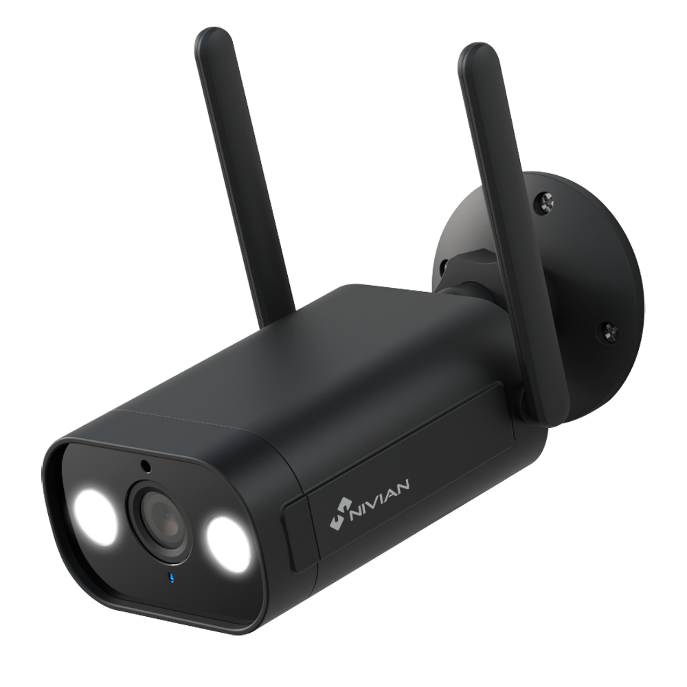 Nivian Smart kamera 2K - Objektiv 4 mm | WiFi 2,4 GHz - Egnet til udendørs | IR op til 10 m - Hvidt lys | Personregistrering - Optagelse på MicroSD-kort eller Cloud | IP66 - Kompatibel TUYA Smart / Google / Alexa