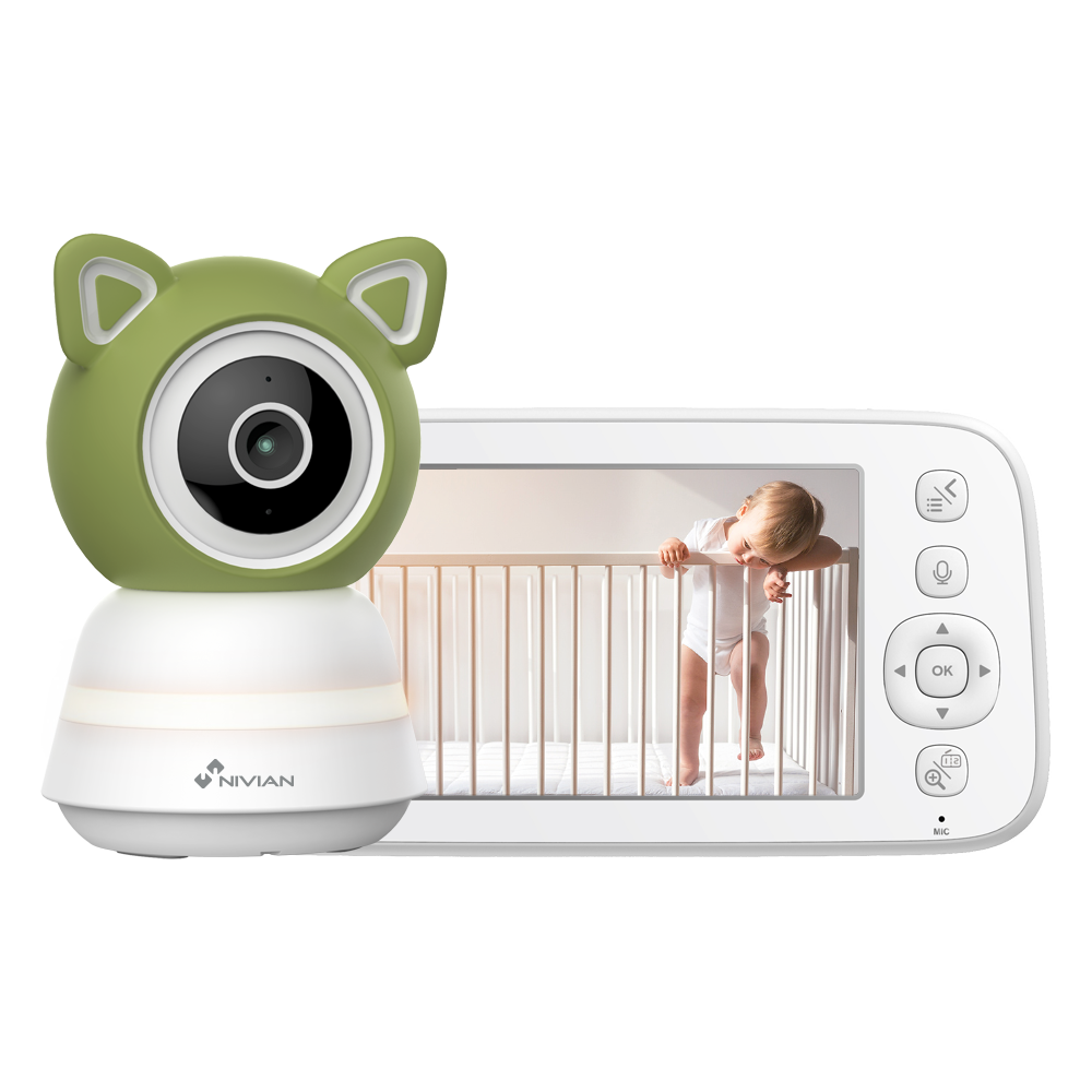 Nivian Smart Baby Monitor 2MP - Video Full HD 1080p med nattetisyn - HD monitor 5" med genopladelig 2800 mAh batteri - Fjern WiFi-forbindelse og direkte point-to-point-tilslutning - Grydedetection, bevægelse og menneskeregistrering - Kompatibel med TUYA Smart / Google / Alexa