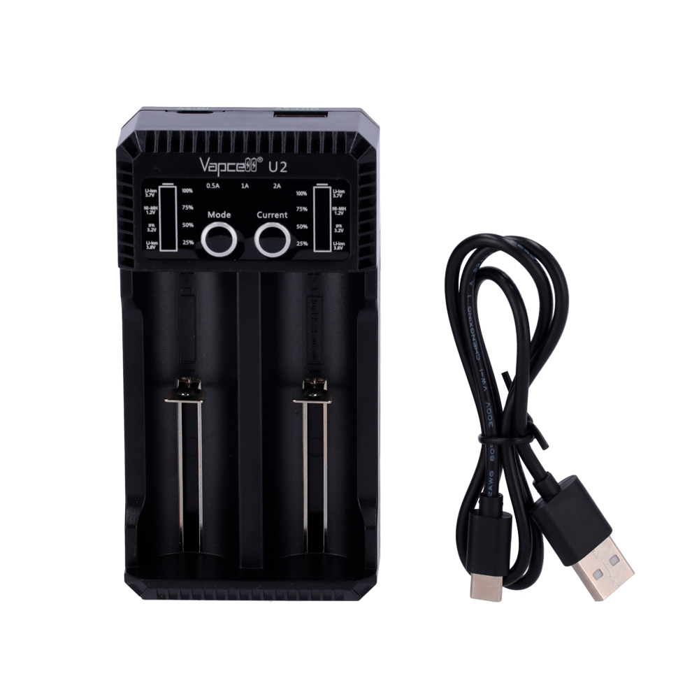 Universal batterilader - Li-Ion, Ni-Mh, Ni-Cd batterier - Automatisk belastningsdetektion - Overbelastnings- og afladningsbeskyttelse - LED opladningsindikator - USB-C hurtiglading
