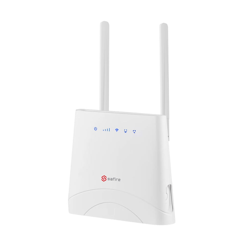 Router Safire 4G LTE Kategori 6 - Hastigheder på op til 300Mbps DL og 50Mbps UL. - Wi-Fi 5 med dobbelt bånd AC1200 med stort rækkevidde. - Udstyret med 1 WAN-port og 3 Gigabit LAN-porte. - Integreret UPS-batteri (3000 mAh) - Mulighedfor at forbinde op til 32 Wi-Fi-brugere