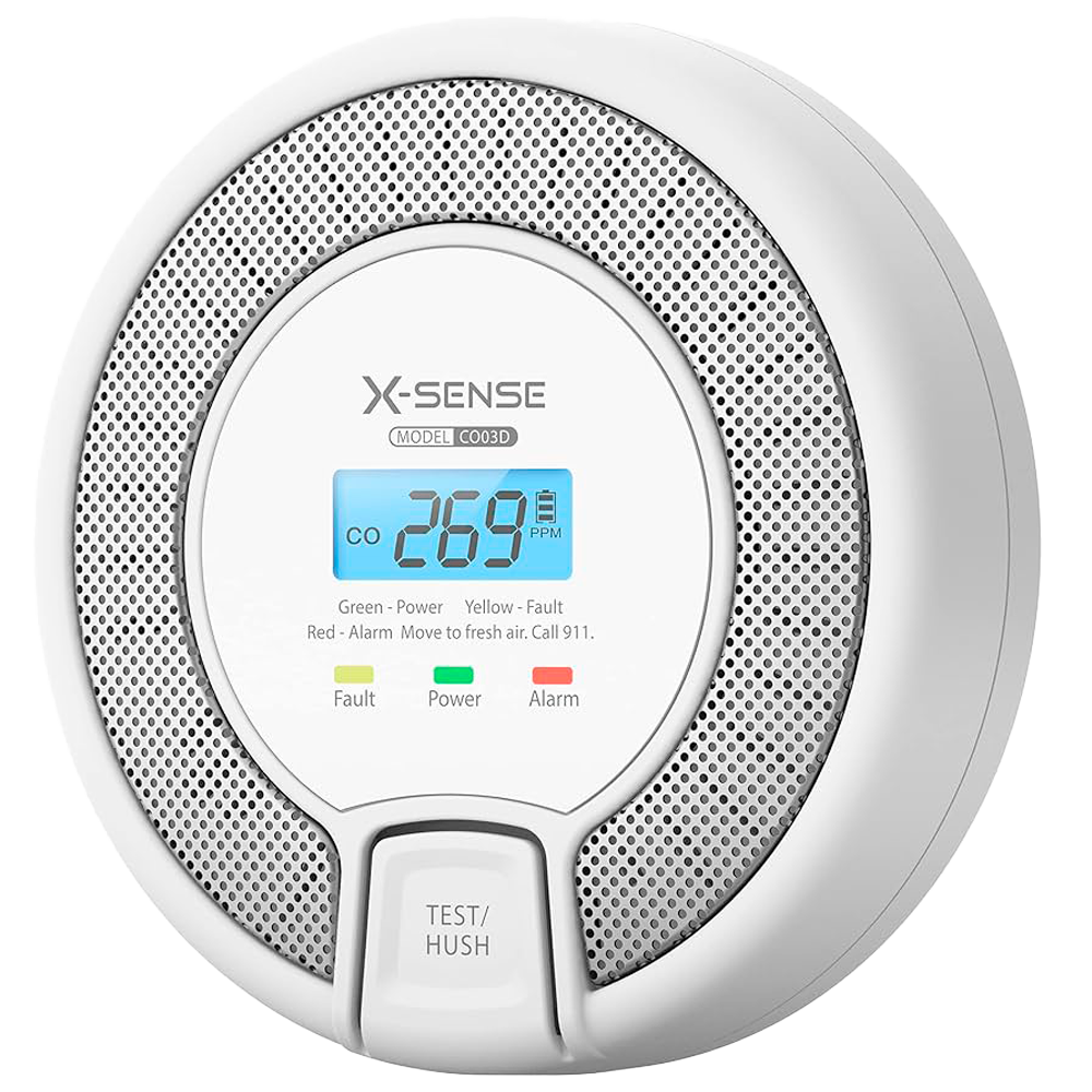 X-Sense Standalone Kuliltealarm - Udskifteligt batteri - Alarmindikatorlys - Alarm 85 dB på 3m - Testknap og LCD skærm - Certificeret EN 50291
