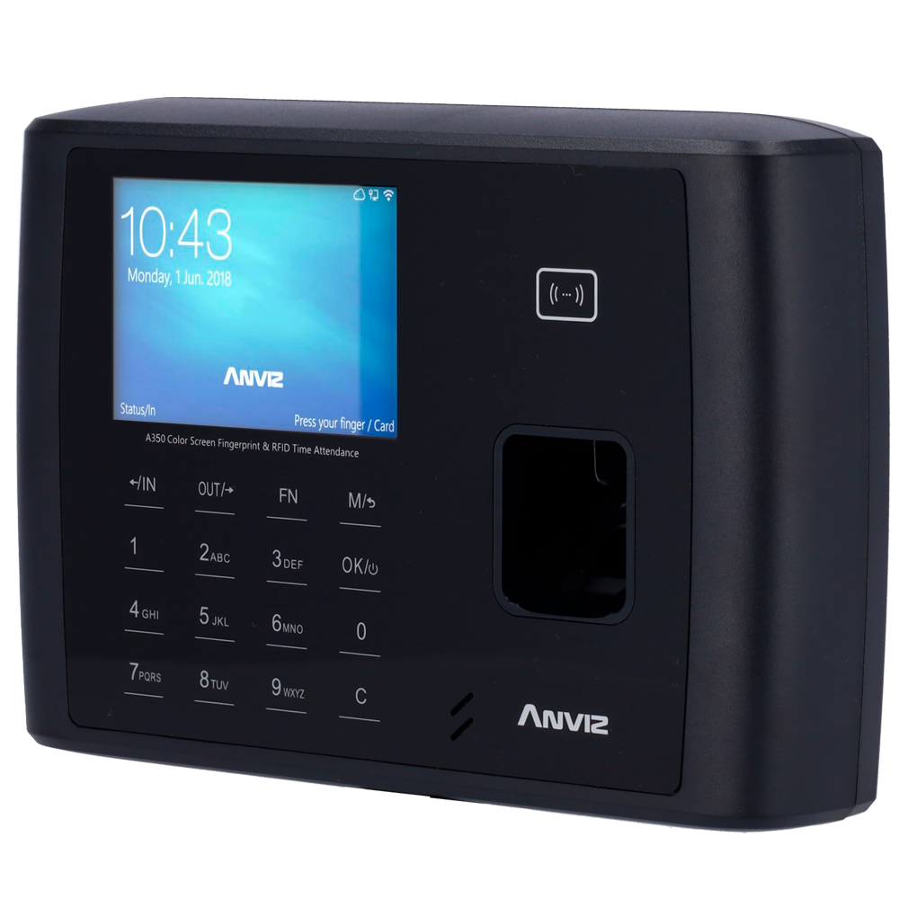 Tids- og fremmødekontrol - Fingeraftryk, EM/MF kort og PIN - 3.000 brugere | 100.000 registreringer - TCP/IP, WiFi, Bluetooth, USB og RS485 - 3.5" TFT | Sirene relæ udgang - CrossChex Standard / Cloud / Mobile