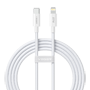 Veger - USB-kabel 2.0 til alle enheder - USB-C til Lightning - Metalkappe, flettede nylon med ABS - PD hurtiglading 27W | 480Mbps - Længde 1,2m | Hvid farve