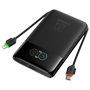 VEGER Powerbank med LCD-skærm Sort - Kapacitet 10000mAh / PD 20W - USB-C og integreret kabel input - USB-C, USB-A og integrerede kabler output - Integrerede kabler: USB-C og Lightning - Ultrahurtig opladning | 4 enheder samtidigt