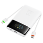 VEGER Powerbank med LCD-display Hvid - Kapacitet 10000mAh / PD 20W - USB-C og integreret kabel indgange - USB-C, USB-A og integrerede kabler udgange - Integrerede kabler: USB-C og Lightning - Ultrahurtig opladning | 4 enheder samtidigt