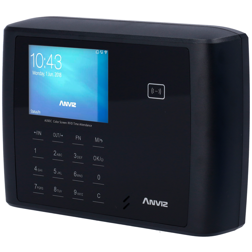 Tids- og fremmødekontrol - EM/MF kort og PIN - 3.000 brugere | 100.000 registreringer - TCP/IP, WiFi, Bluetooth, USB og RS485 - 3.5" TFT | Sirene relæ udgang - CrossChex Standard / Cloud / Mobile