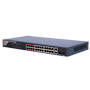 Hikvision PoE Switch - 24 ports RJ45 FE + 2 Gigabit ports RJ45/SFP - 24 PoE+ porte 802.3af/at - Op til 370W samlet PoE-effekt - PoE Extended / PoE Watchdog / Portisolering - Rack/væg/skrivebord-installation