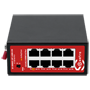 Safire Industrial Hi-PoE DIN-switch - 8 Gigabit PoE-porte (Port 1 Hi-PoE 60W) - Ekstrem industriel udførelse fra -40 °C til 75 °C - Extend-tilstand til transmission op til 250 meter - Aluminiumskabinet IP40 til 35 mm DIN-skinne - Redundant og polaritetsbestandig strømforsyning