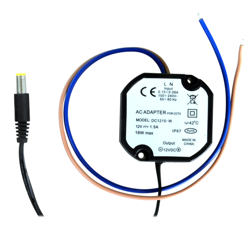 Elektronisk strømforsyning - 12 V / 1500 mA - Kompakte mål - 52(Al) x 50(An) x 25(Fo) - Stabiliseret - IP67