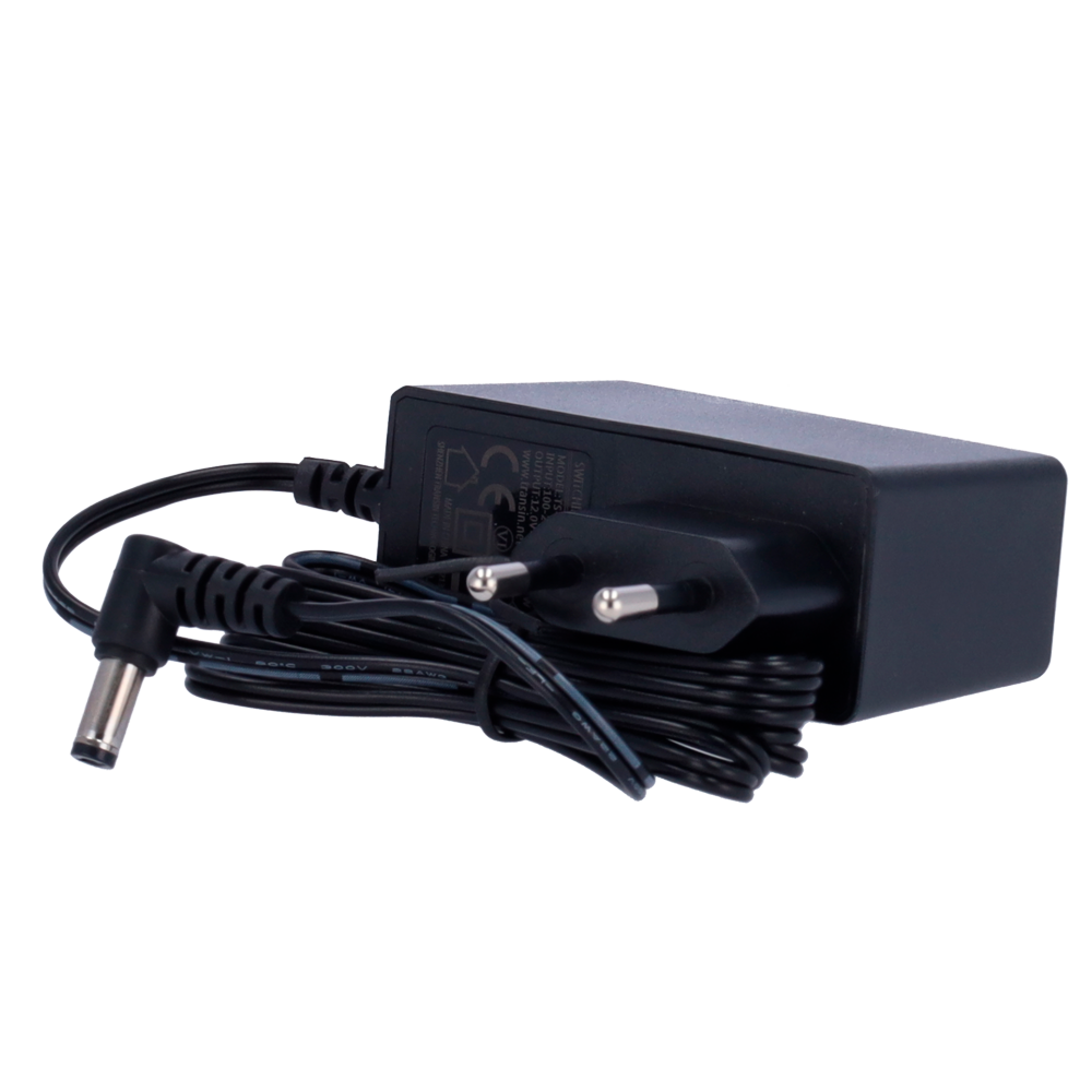 Strømforsyning - Output DC 12 V 2 A - 1 L-vinkel udgang - Jack standard - Stabiliseret - Kabellængde 1.5m